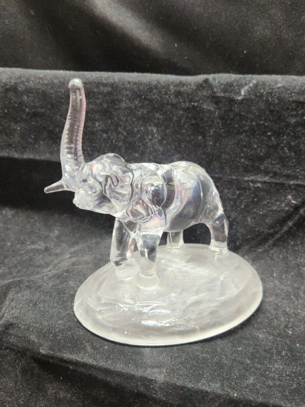Crystal Elephant Figurine on Frosted Glass Base